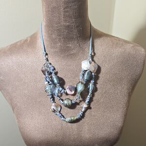 Layered Blue Shell & Bead Necklace - Unbranded